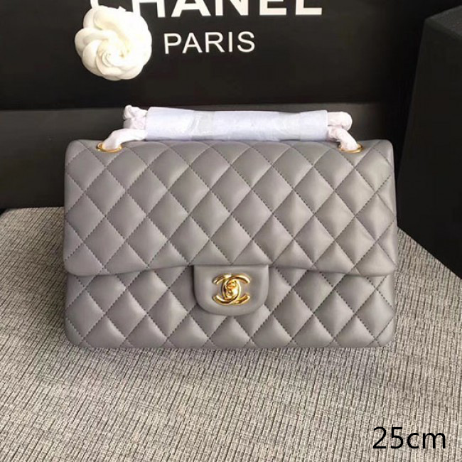 Ch**el lambskin flap bag grey a01112 25cm