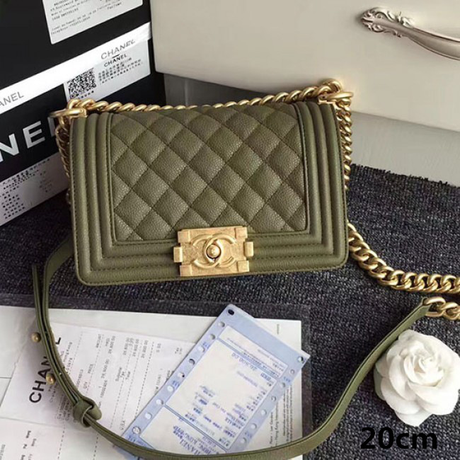 Ch**el quilted caviar small boy bag green