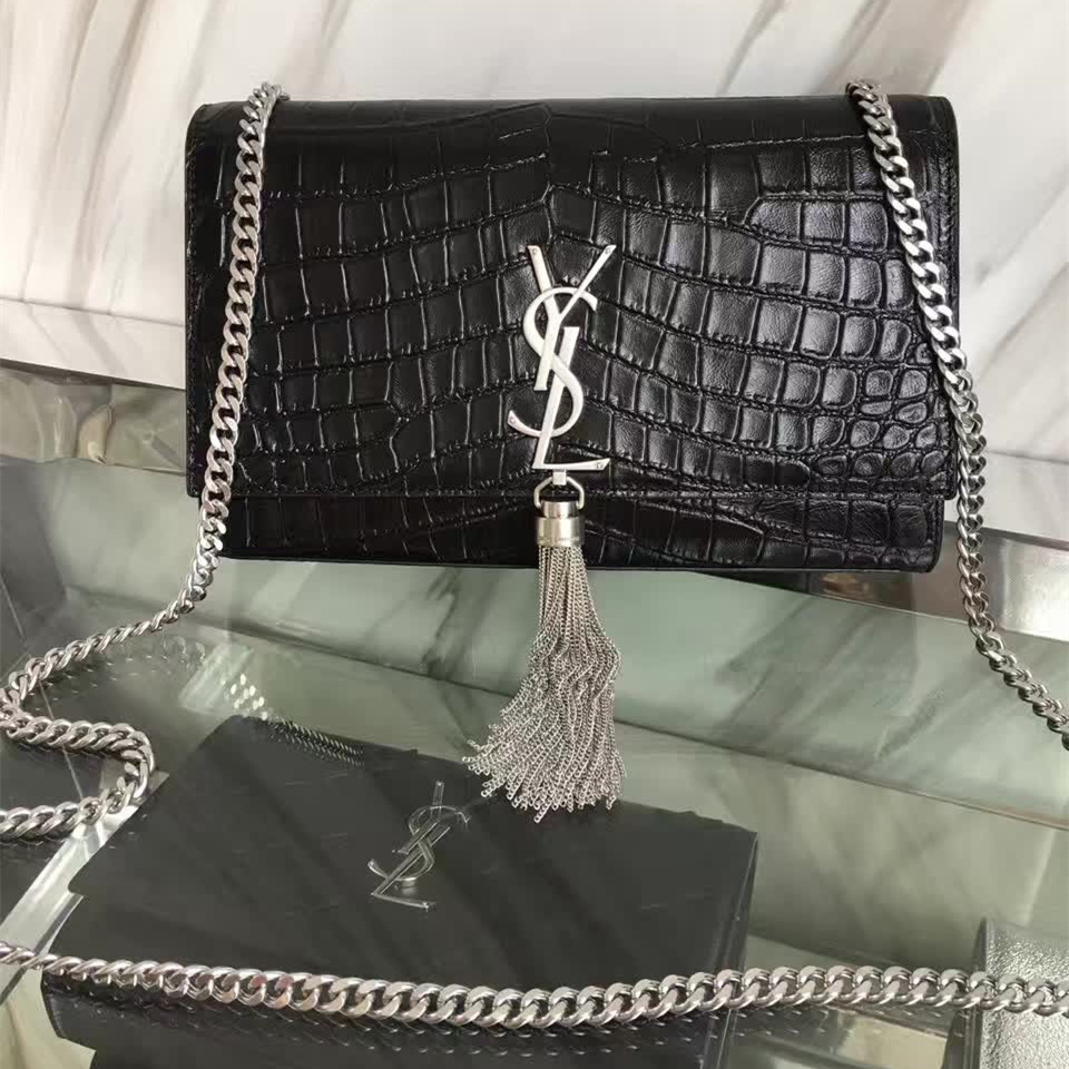 Y51 monogram kate sliver tassel in embossed cocodile shiny leather  5033  24cm x 14.5cm x 5.5cm