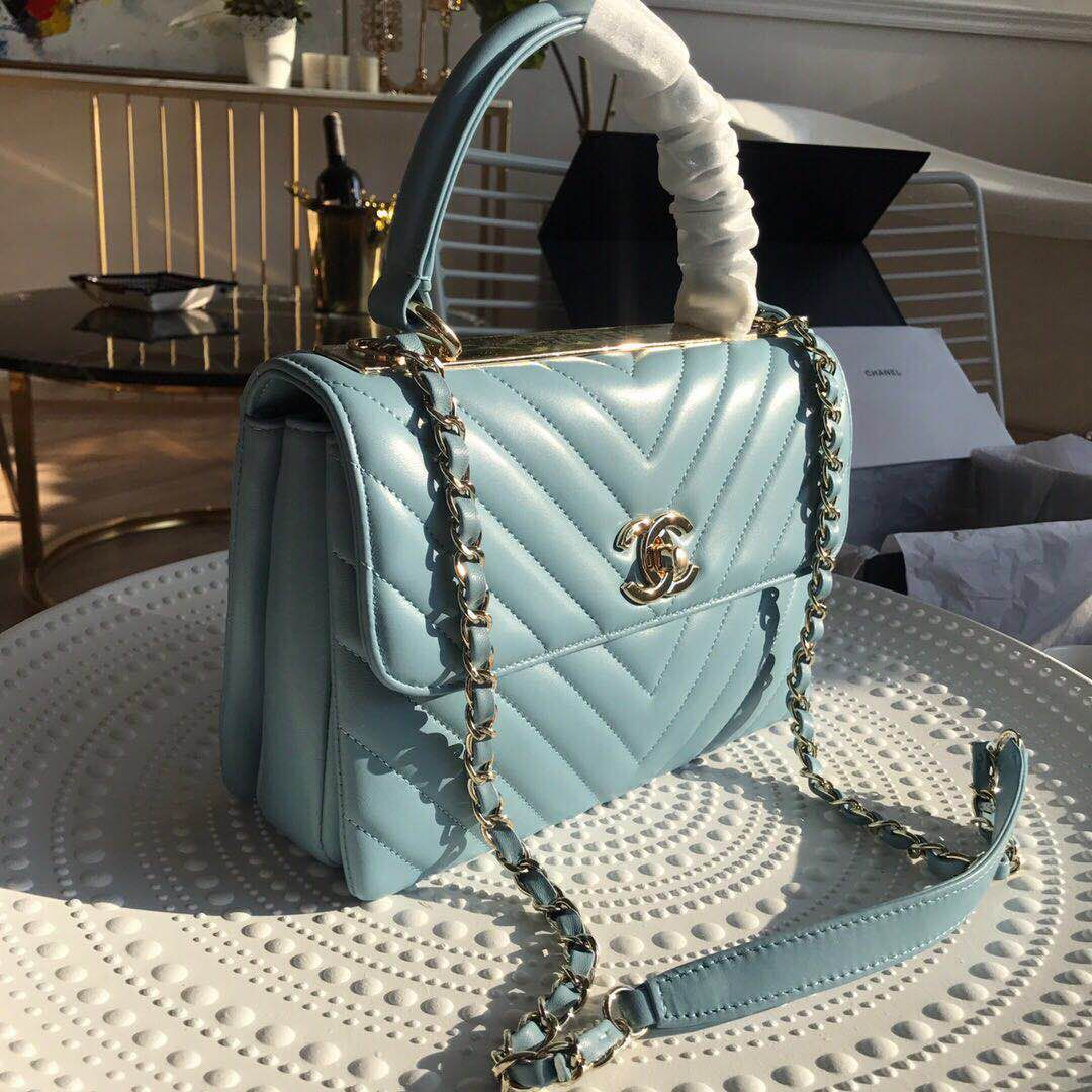 Ch**el new rhombic chain bag blue 25cm