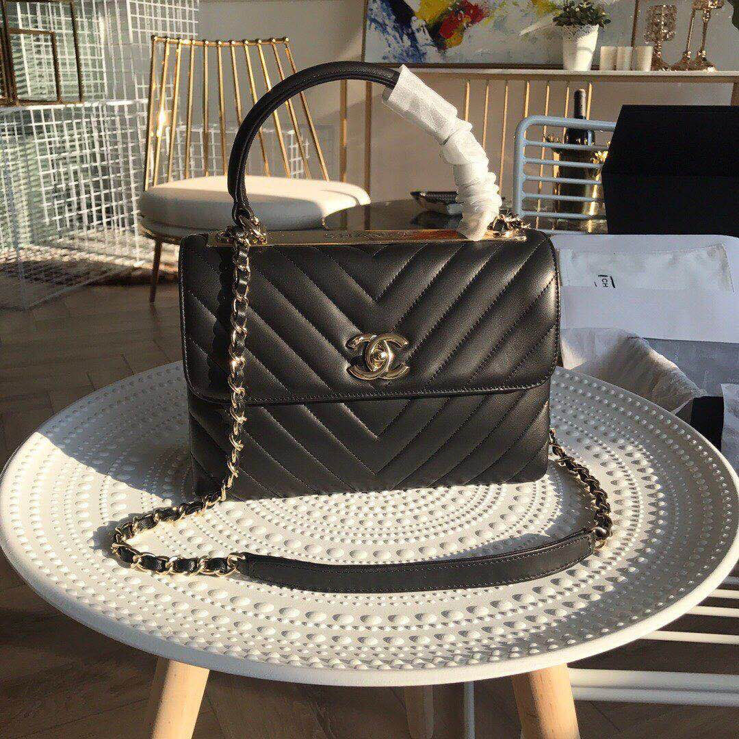 Ch**el new rhombic chain bag black 25cm