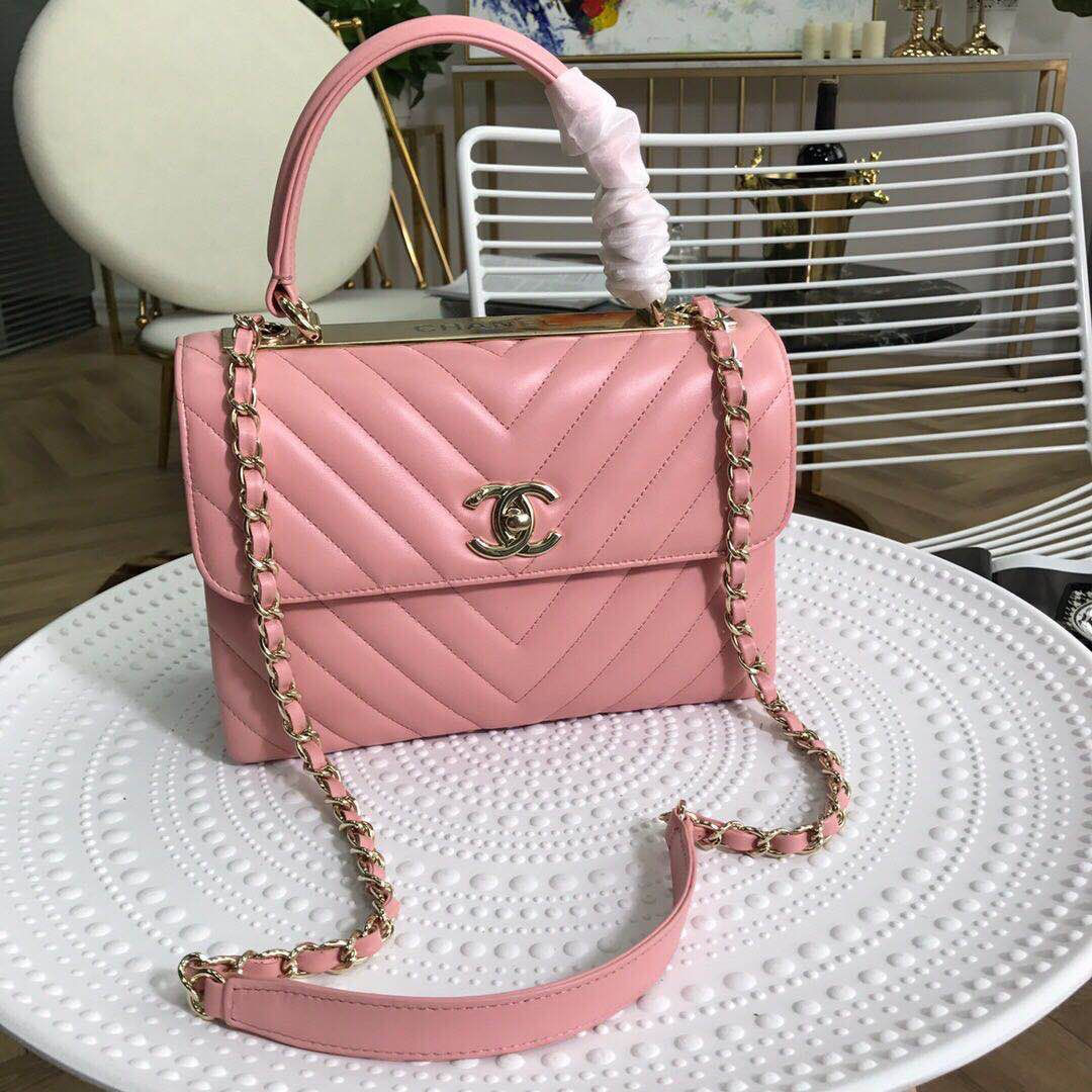 Ch**el new rhombic chain bag pink 25cm