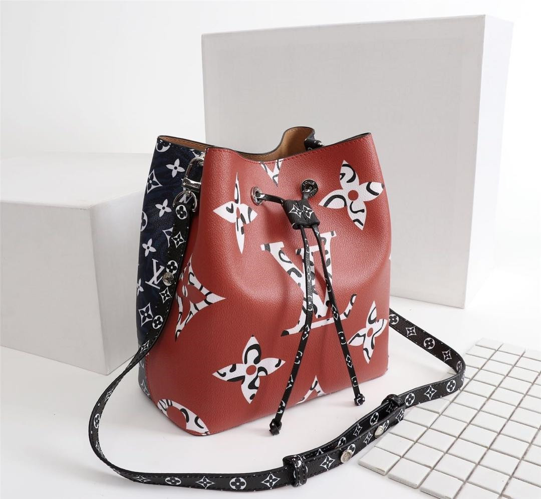 LV trendy bucket bag m44021 brown red and dark blue