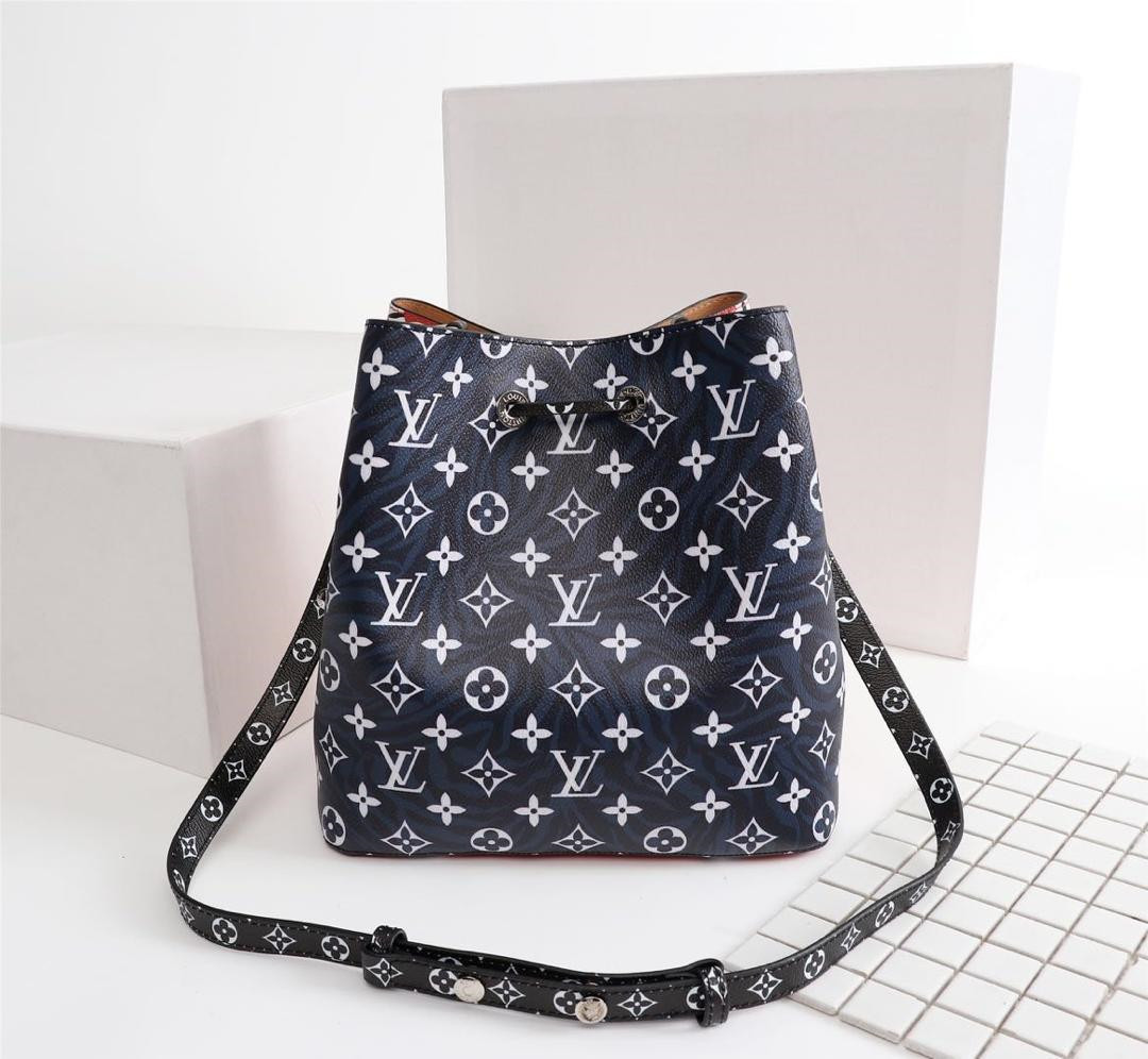 LV trendy bucket bag m44021 brown red and dark blue