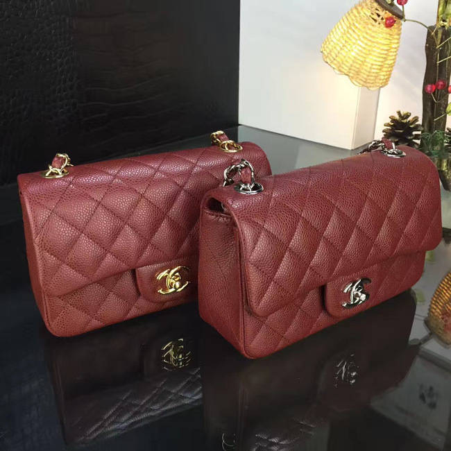 Ch**el classic flap bag burgundy caviar leather sliver&gold chain 20cm