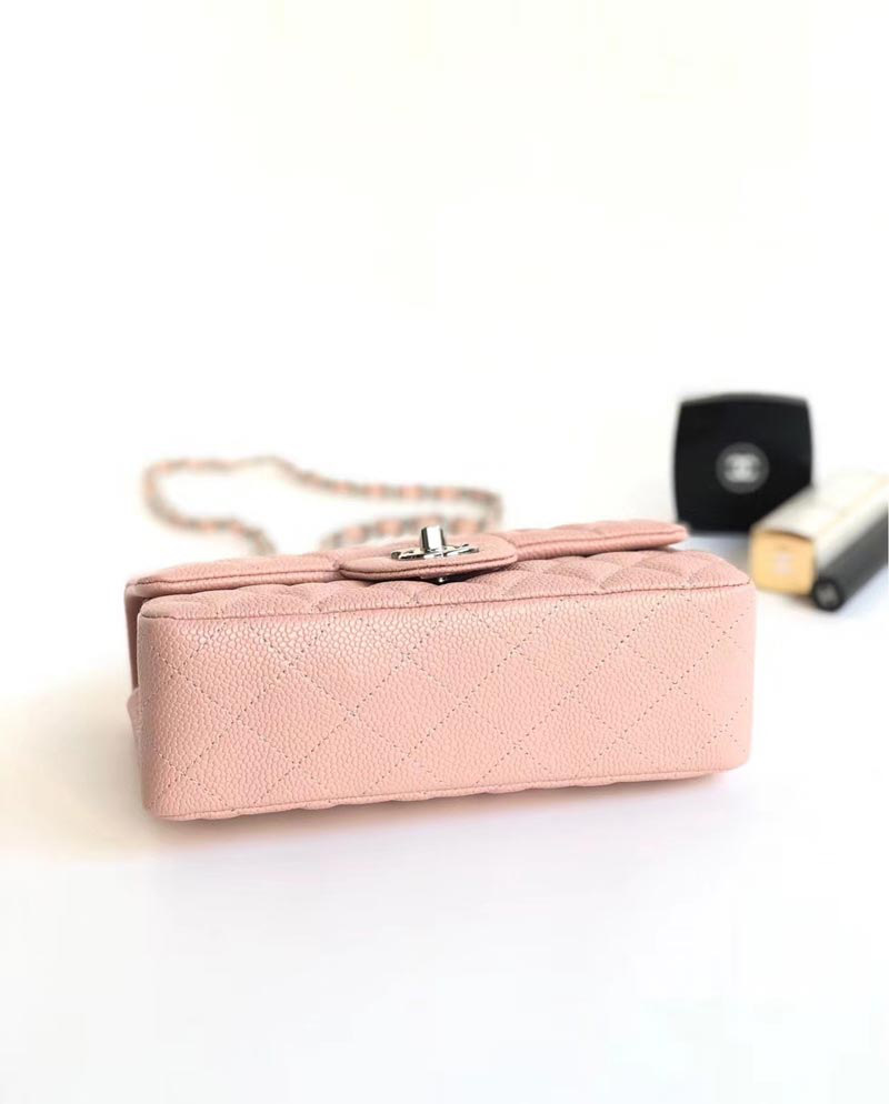 Ch**el classic flap bag caviar leather sliver&gold chain 20cm