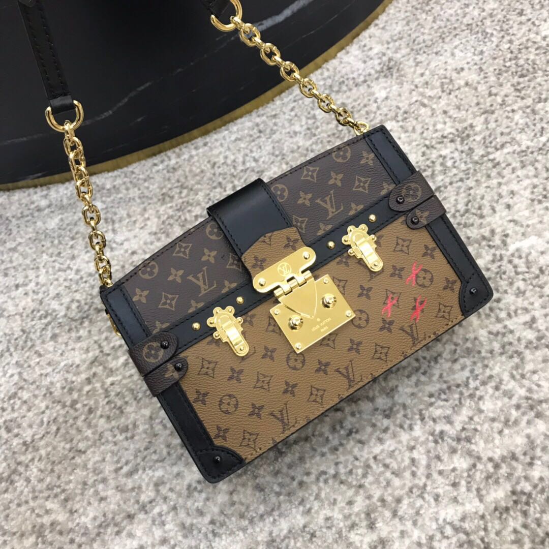 LV  trunk clutch canvas printing handbag 20.0cm x 12.0 cmx 5.5 cm