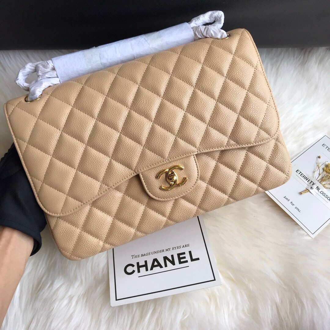 Ch**el flap bag caviar leather beige a1113 30cm