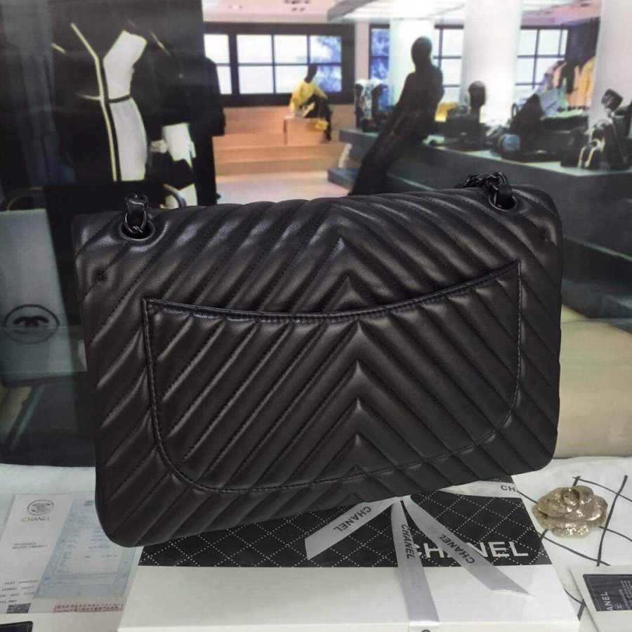 Ch**el lambskin chevron quilted 30cm flap black bag 30cm