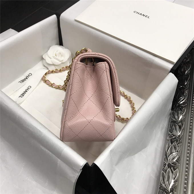 Ch**el caviar classic fiap handbag pink gold 17cm