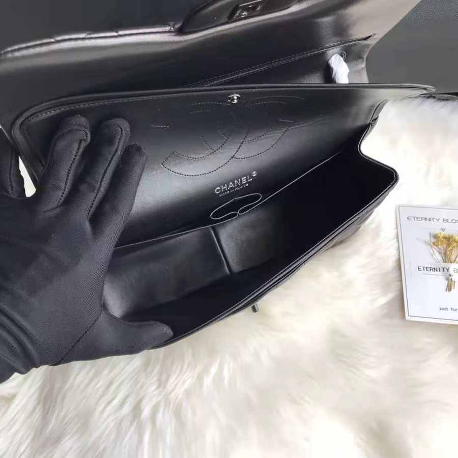 Ch**el flap bag lambskin leather black a1113 30cm