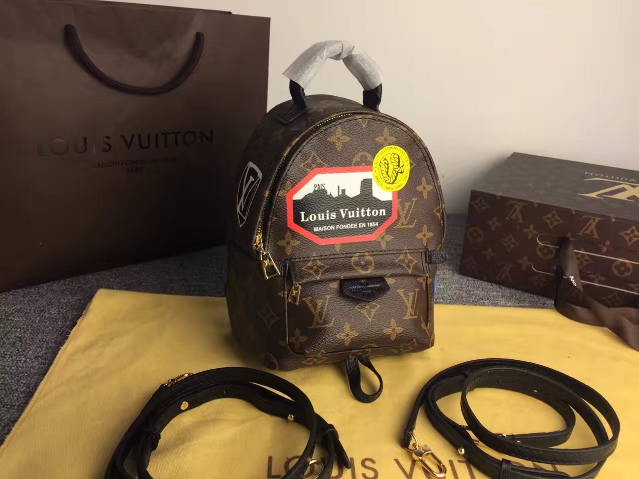 Lv palm springs backpack mini world tour monogram reverse canvas 15cm x 9cm x 22cm