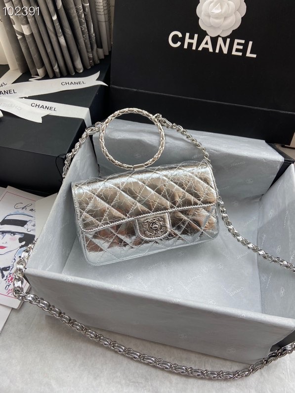 Ch**el handbag silver  18 x 5 x 11cm