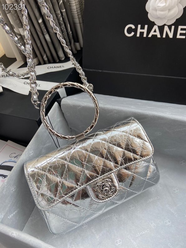 Ch**el handbag silver  18 x 5 x 11cm