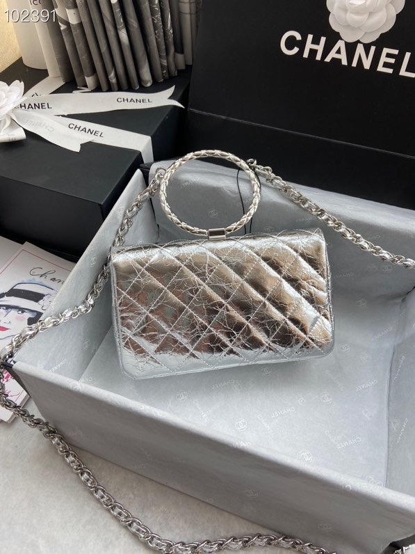 Ch**el handbag silver  18 x 5 x 11cm