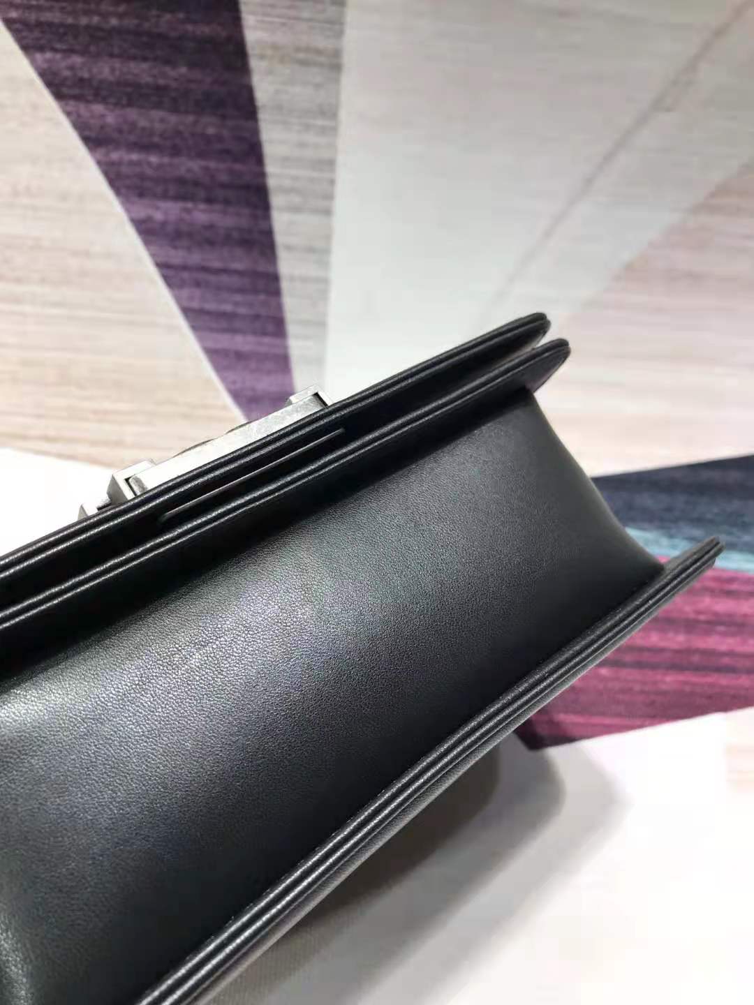 Ch**el matte boy bag 20cm black with sliver hardware 20cm