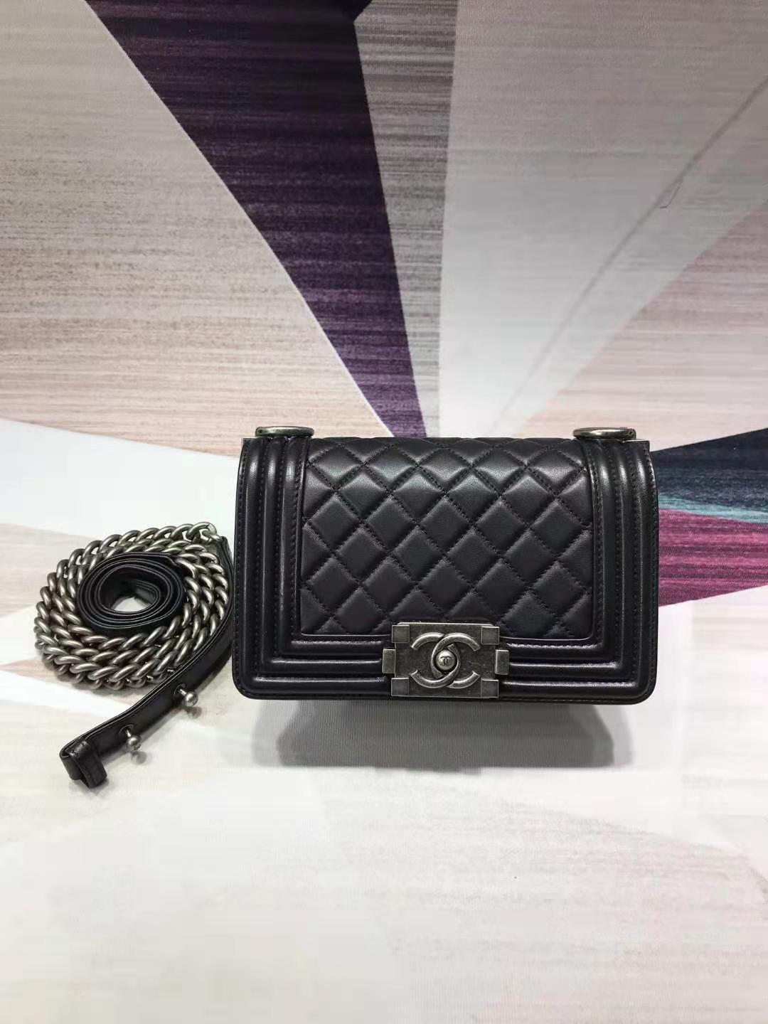 Ch**el matte boy bag 20cm black with sliver hardware 20cm