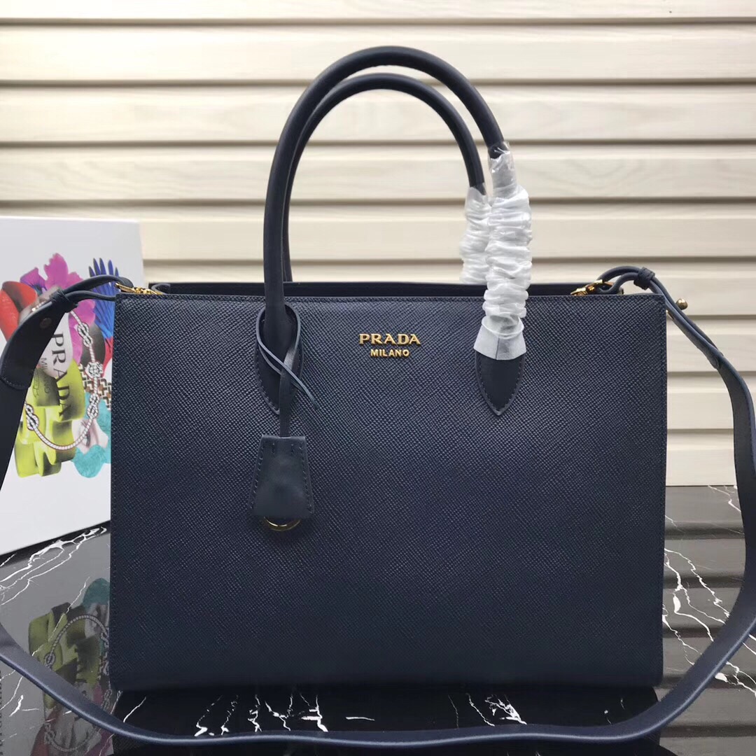 Large saffiano leather handbag dark blue 1BA153 34 × 24 × 13cm