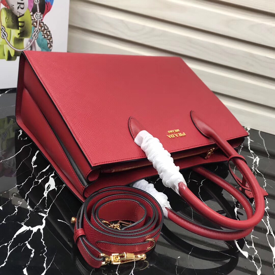 Large saffiano leather handbag red 1BA153 34 × 24 × 13cm