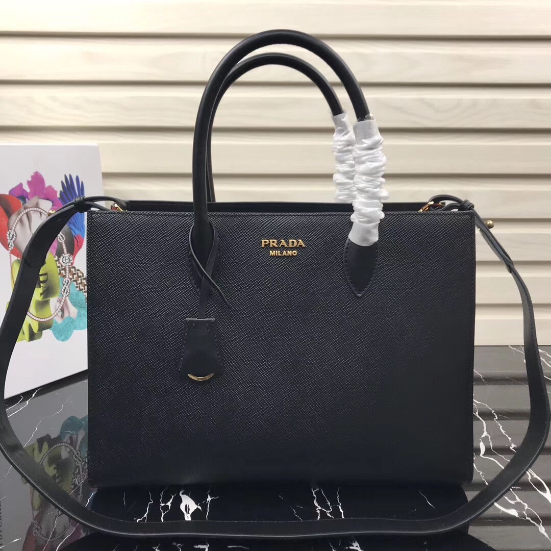 Large saffiano leather handbag black 1BA153 34 × 24 × 13cm