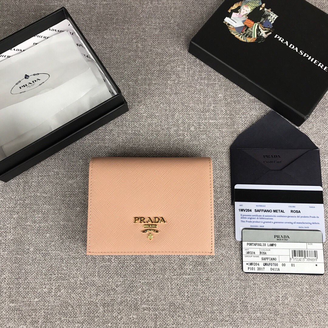 Pra*a small saffiano leather wallet nude pink 1mv204 11.2 x 8.5 cm