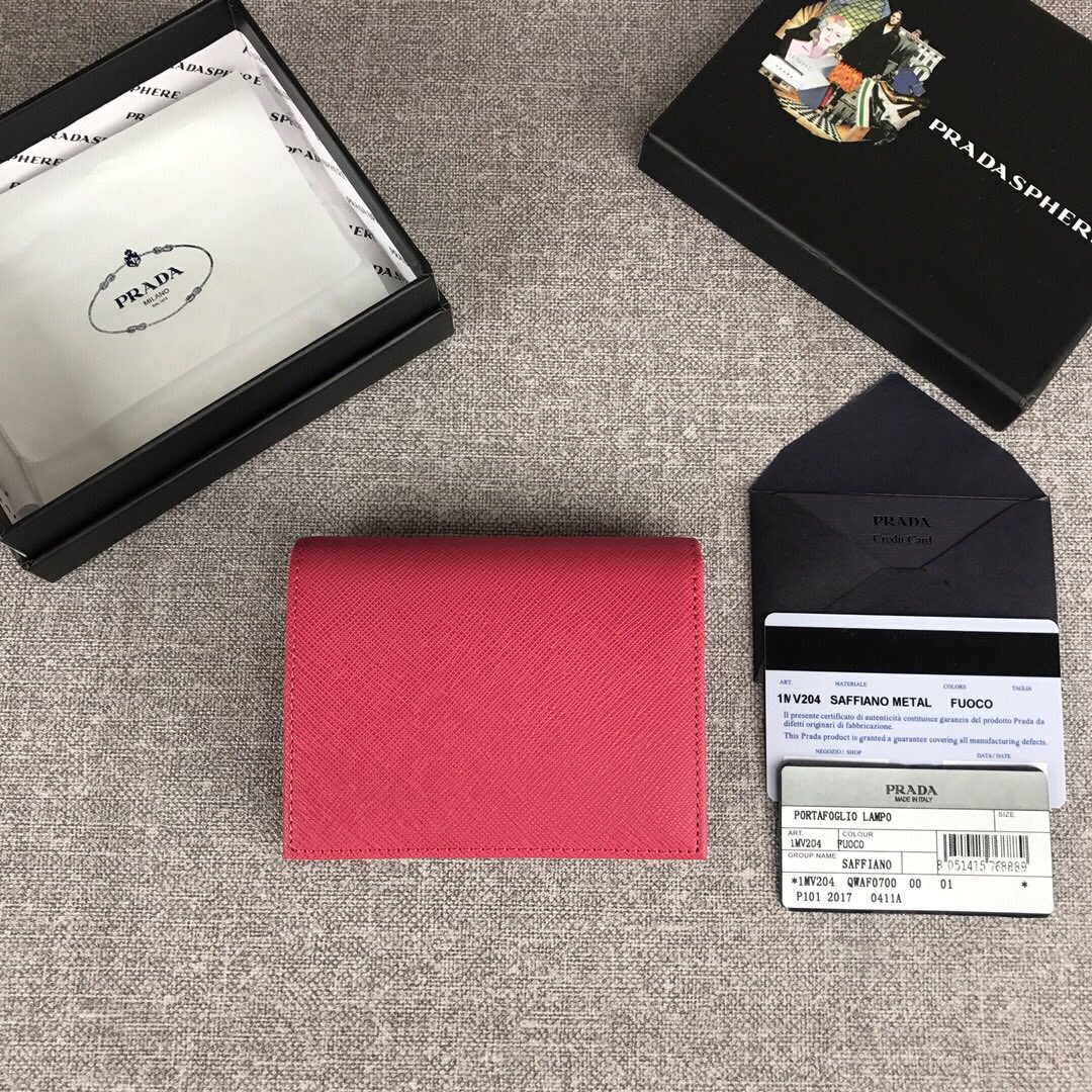 Pra*a small saffiano leather wallet rose red 1mv204 11.2 x 8.5 cm