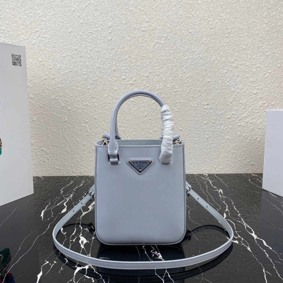 Pra*a small brushed leather tote cornflower blue 1ba331 17.5 x 15 x 5cm
