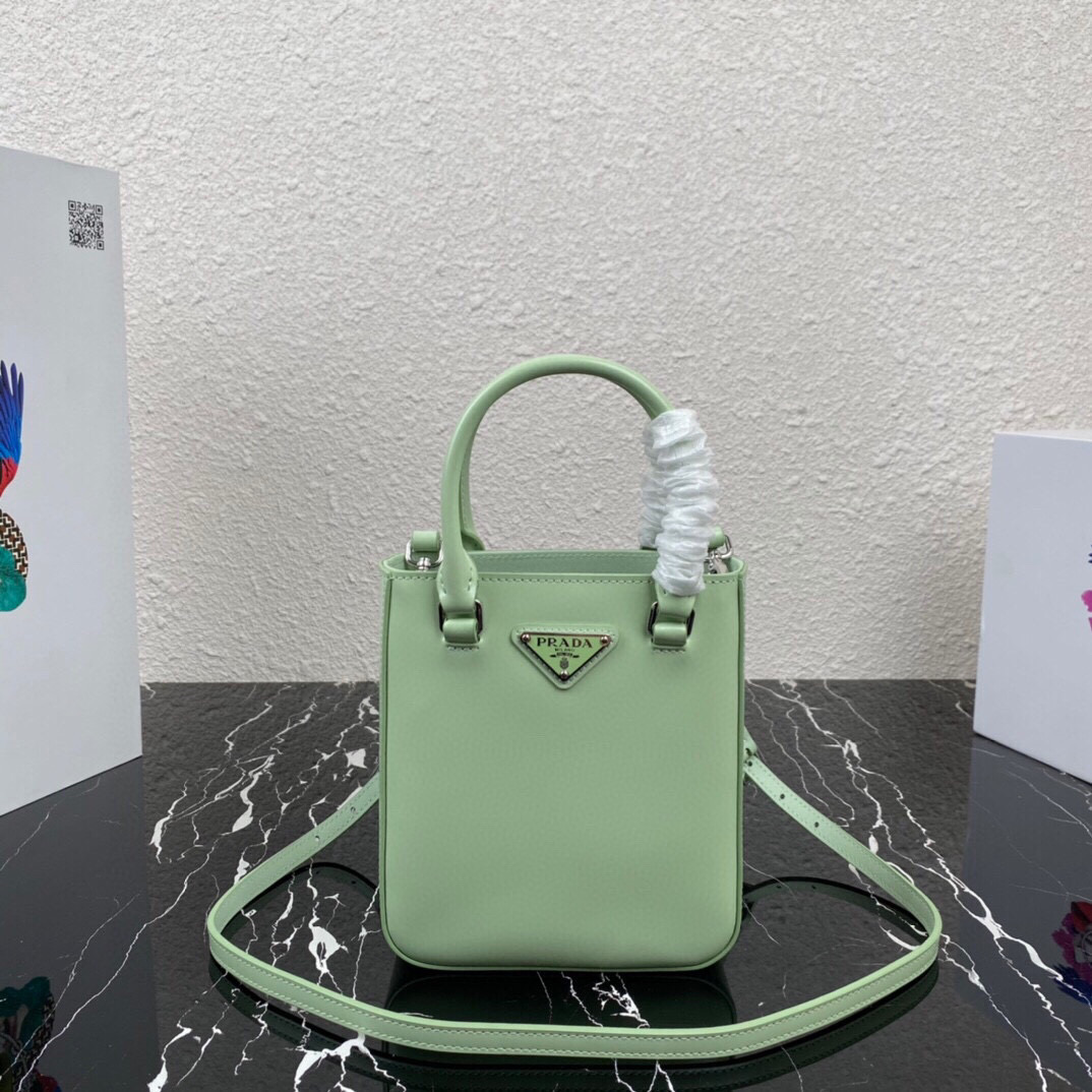 Pra*a small brushed leather tote aqua 1ba331 17.5 x 15 x 5cm