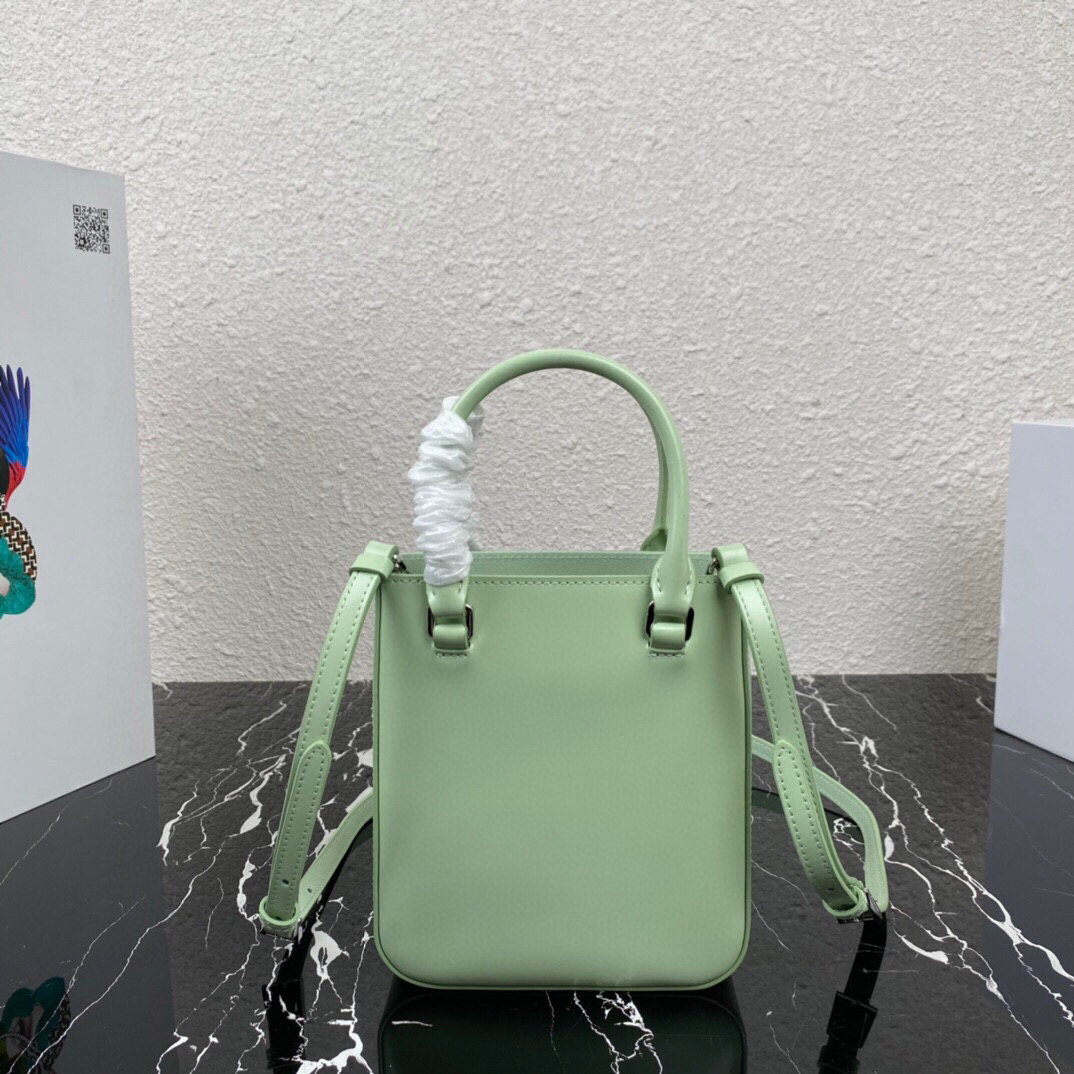 Pra*a small brushed leather tote aqua 1ba331 17.5 x 15 x 5cm