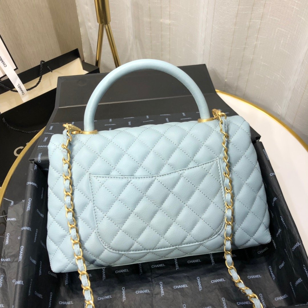 Ch**el maxi flap bag with top handle cornflower 28cm