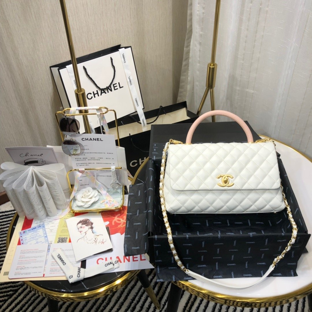 Ch**el maxi flap bag with top handle white 28 cm