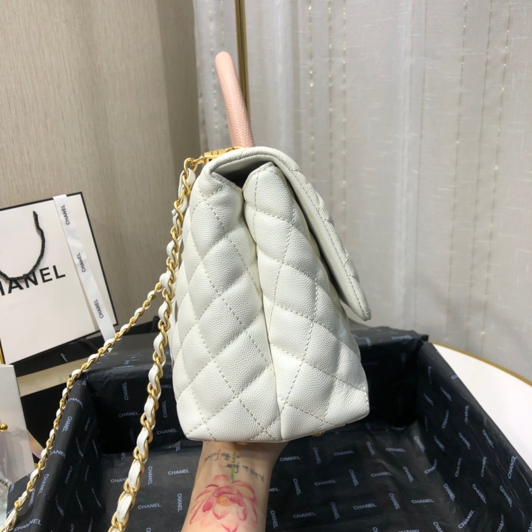 Ch**el maxi flap bag with top handle white 28 cm