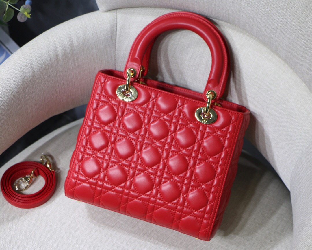 D10r medium ultramatte lady bag cherry red cannage lambskin m0565 24 x 20 x 11cm