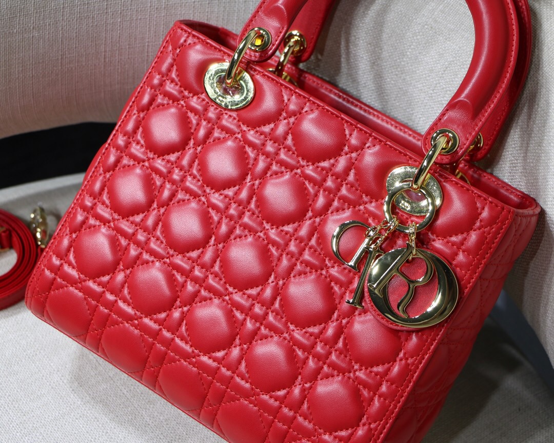 D10r medium ultramatte lady bag cherry red cannage lambskin m0565 24 x 20 x 11cm
