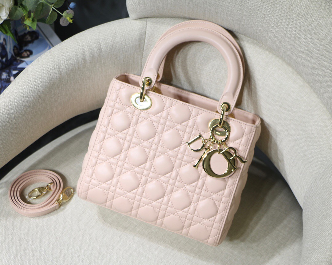 D10r medium lady bag blush cannage lambskin m0565 24 x 20 x 11cm