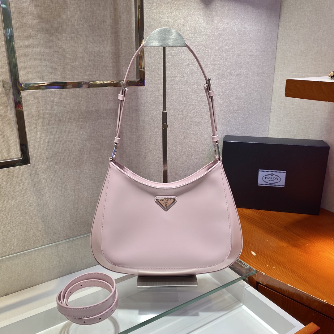 Pra*a cleo brushed leather shoulder bag in alabaster pink  1bc156 30 x 18.5 x 4 cm
