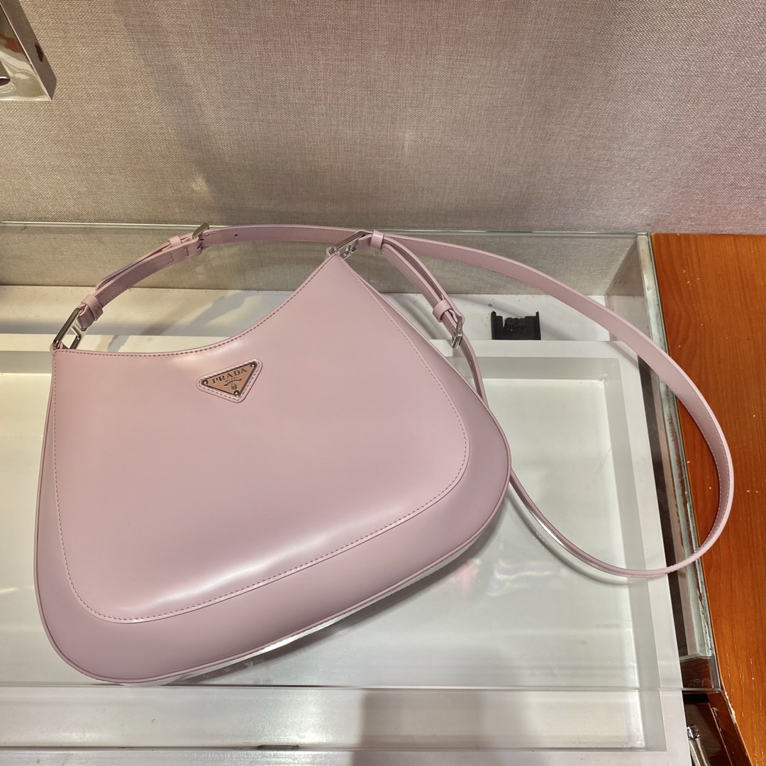 Pra*a cleo brushed leather shoulder bag in alabaster pink  1bc156 30 x 18.5 x 4 cm