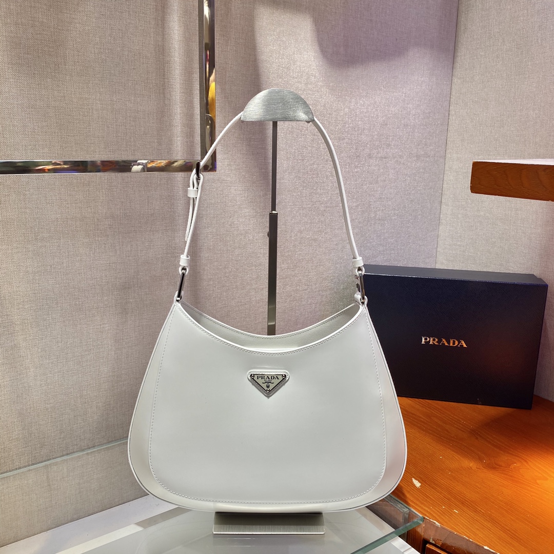 Pra*a cleo brushed leather shoulder bag in white 1bc156 30cm