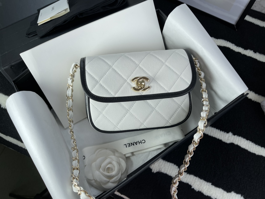 Ch**el mini messenger bag white & black as2465 13 × 18 × 6 cm