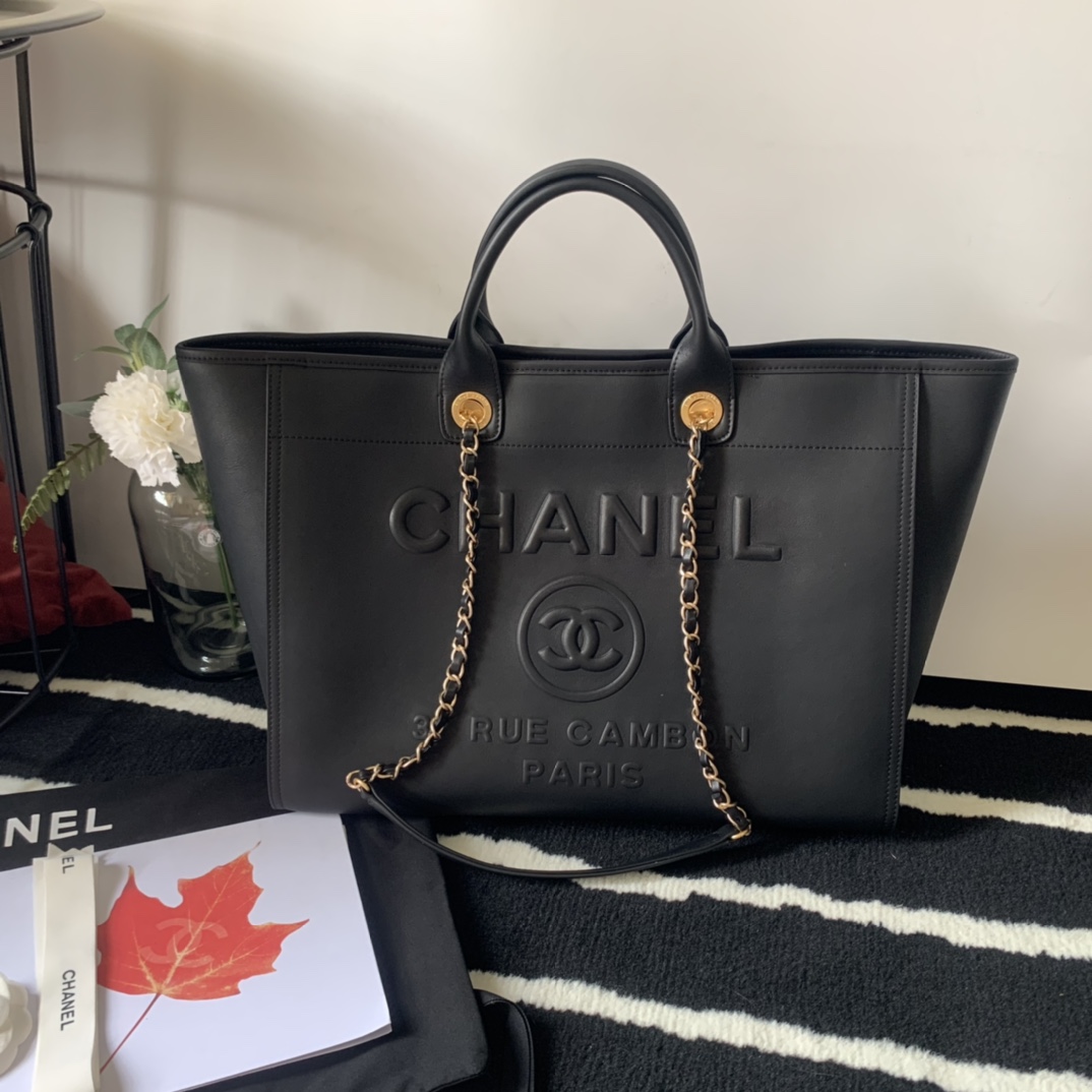 Ch**el large shopping bag black a66941  30 x 50 x 22 cm