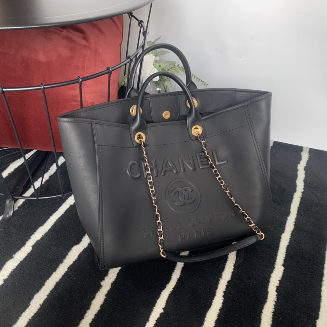 Ch**el large shopping bag black a66941  30 x 50 x 22 cm