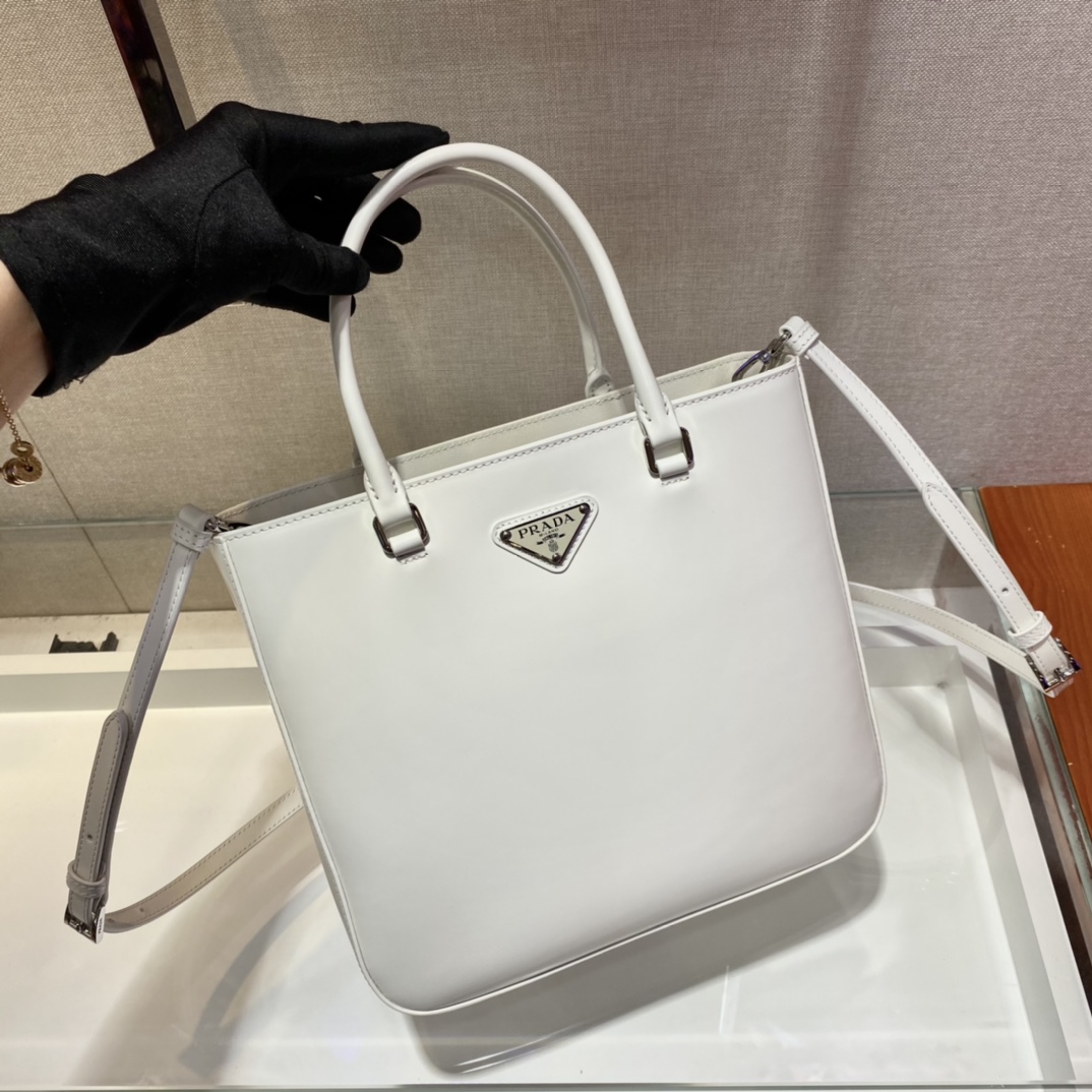 Pra*a  brushed leather tote bag white 1ba330 24 x 22 x 6 cm