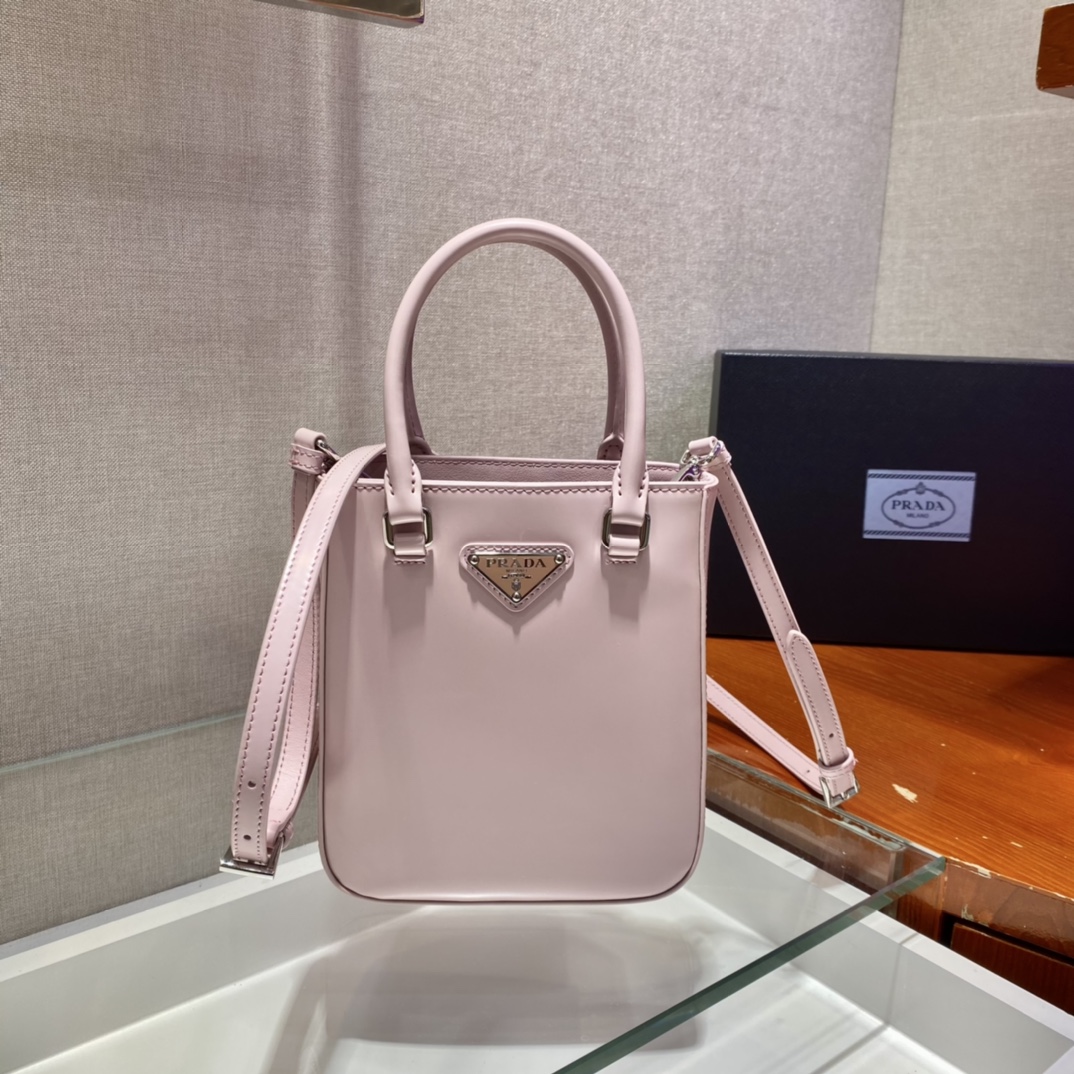 Pra*a small brushed leather tote alabaster pink 1ba331 15 x 17.5 x 5 cm
