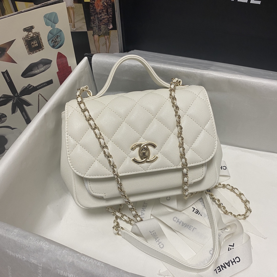 Ch**el mini flap bag with top handle white a93749 19 x 7 x 14 cm