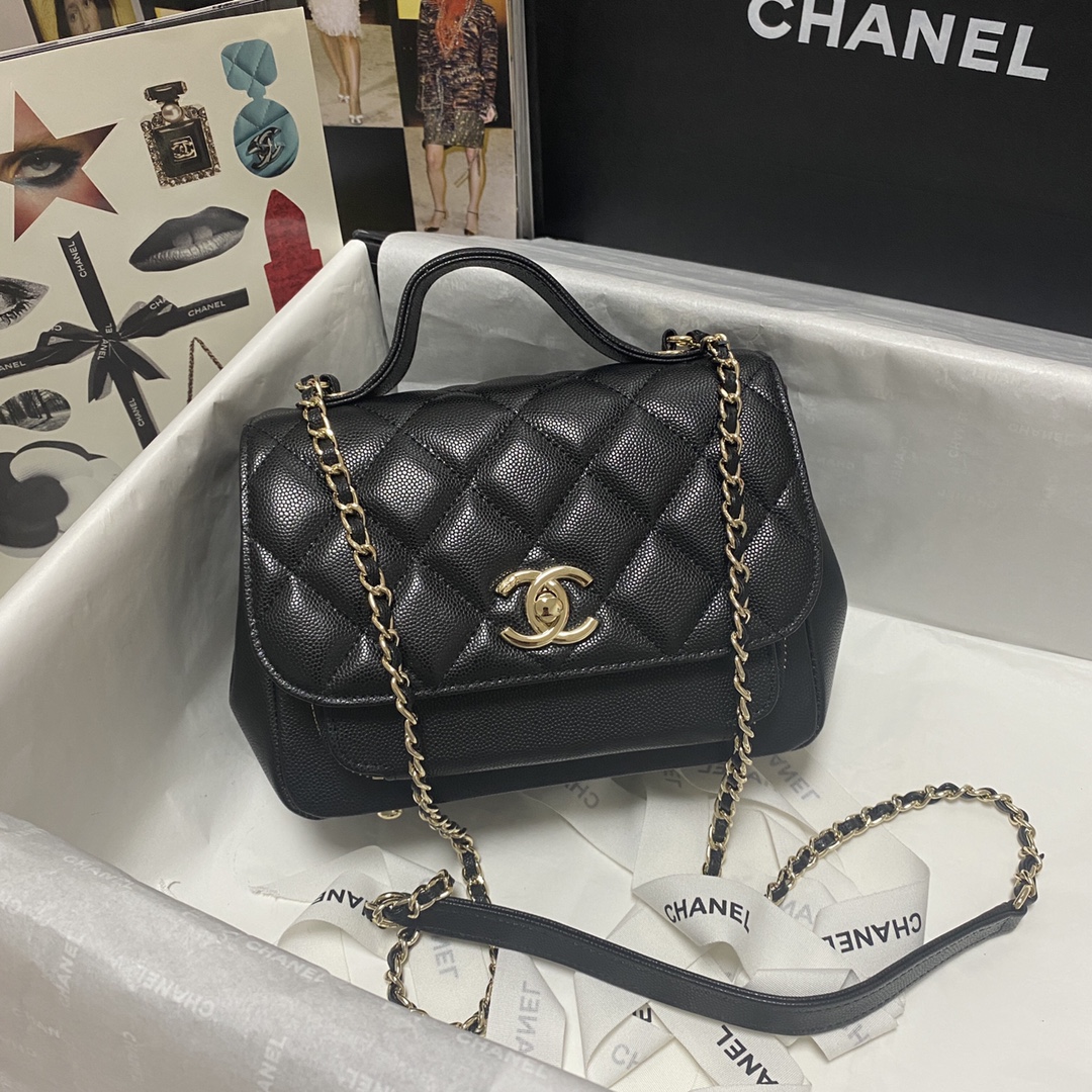 Ch**el mini flap bag with top handle black a93749 19 x 7 x 14 cm