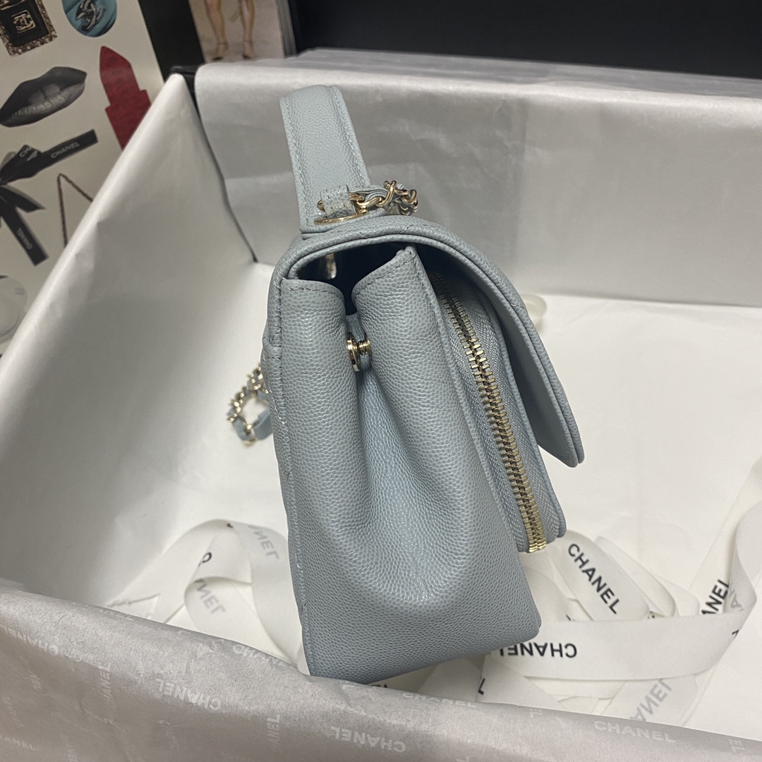 Ch**el mini flap bag with top handle blue a93749 19x7x14cm