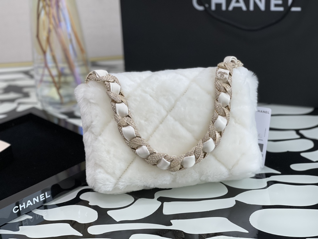 Ch**el shearling lambskin flap bag silver metal as2240 15 x 21.5 x 6.5 cm