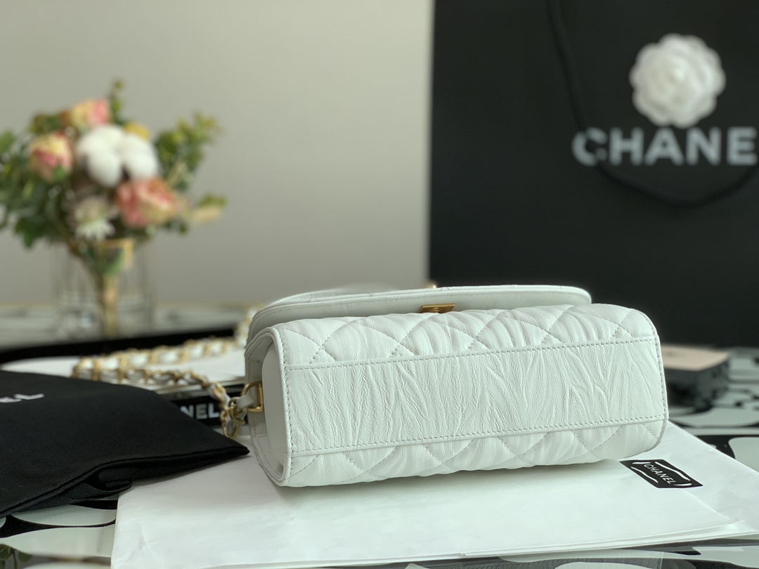 Ch**el small flap bag with top handle crumpled lambskin as2478 15 × 22.5 × 9.5 cm