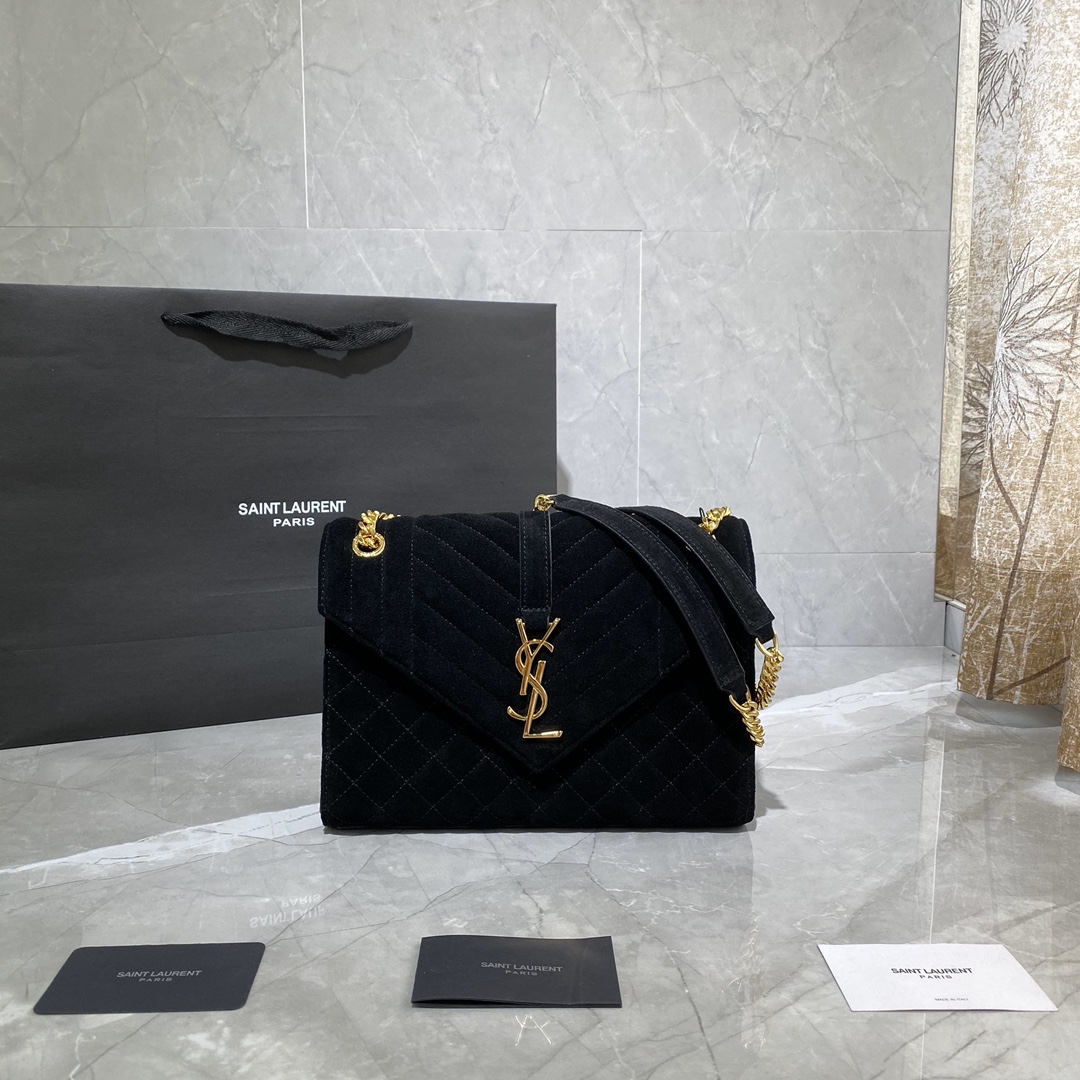 Y51 envelope medium bag in mix matelassÉ velvet black 487206  24 × 17.5 × 6 cm