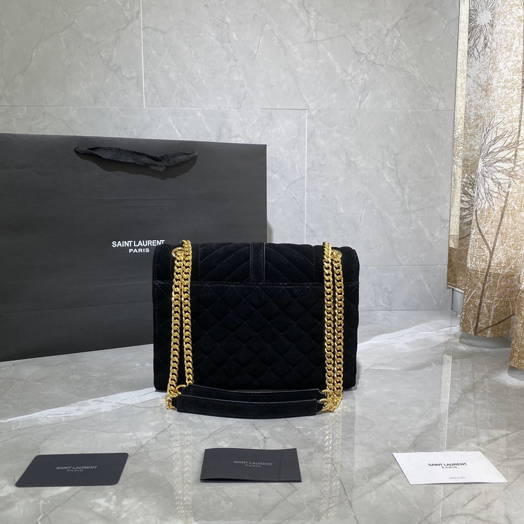 Y51 envelope medium bag in mix matelassÉ velvet black 487206  24 × 17.5 × 6 cm
